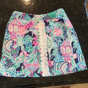 Lilly Pulitzer Navy Pink Mint Floral Midi Skirt with Lace Trim